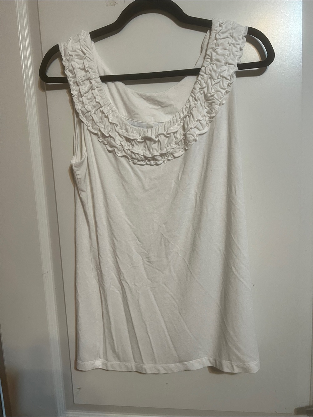 New York & Company White Ruffle Scoop Neck Tank